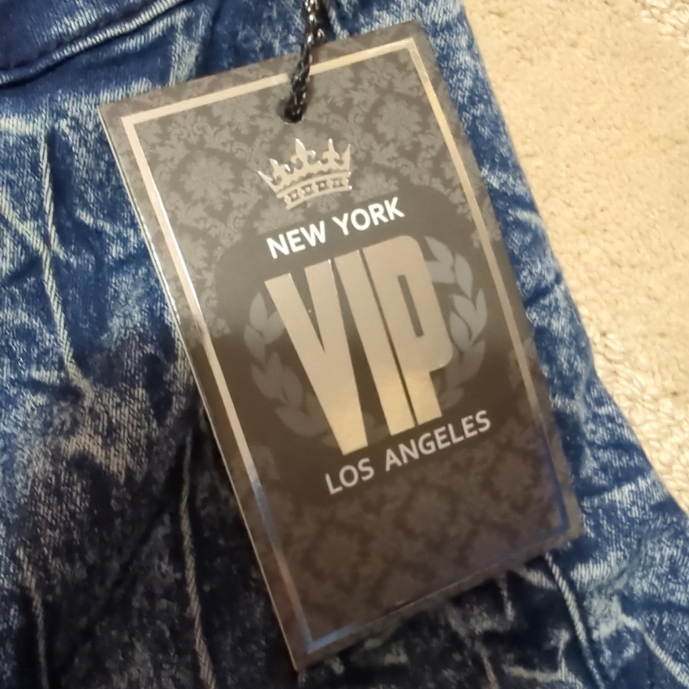 VIP NWT New York Acid Bleach Paint Splatter Jeans Denim Blue/White 5/6 Tied Legs - Picture 3 of 15